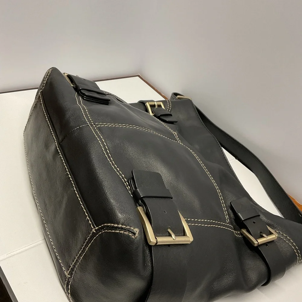 Michael Kors Black Shoulder Bag with Buckle Accents - Picture 11 of 11